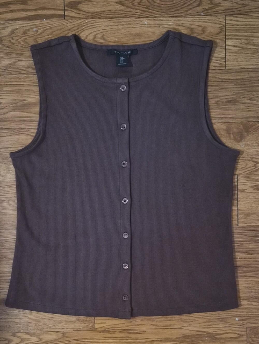 Tahari Sleeveless Button-Front Top in Dark Brown